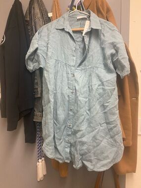 Zara Light Blue Button-Front Casual Dress - Size 13/14